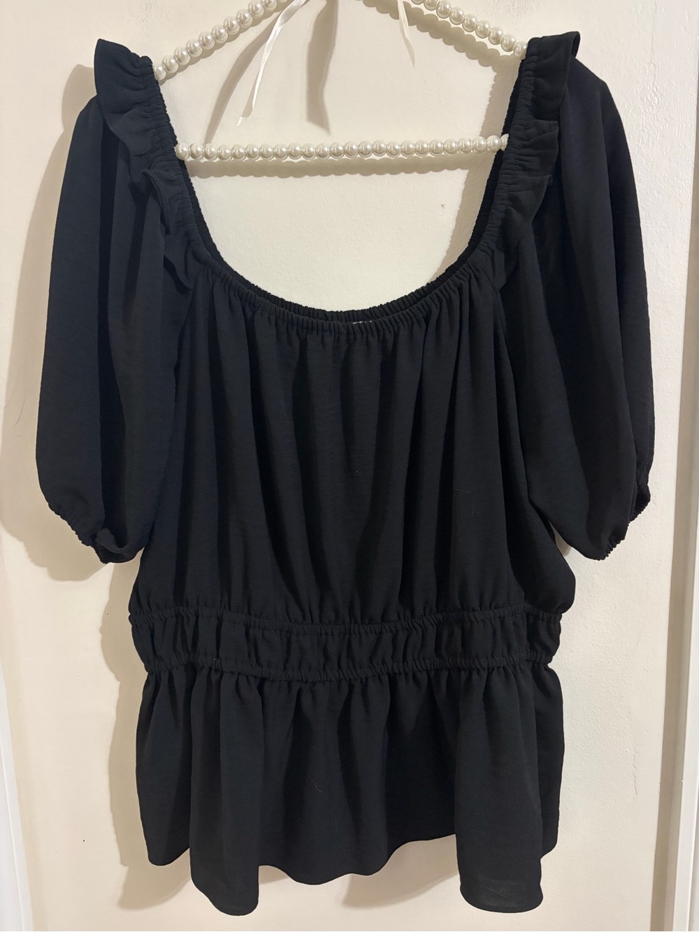 Nine West Black Elastic Neck Blouse